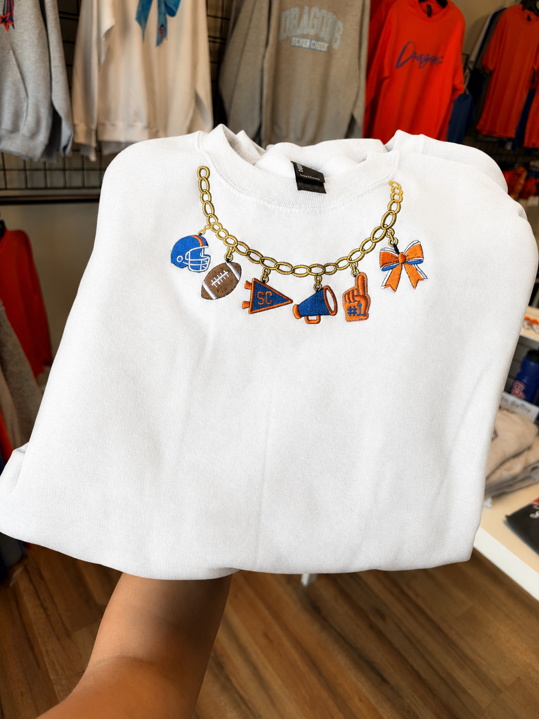 Embroidered Charm Necklace Crewneck