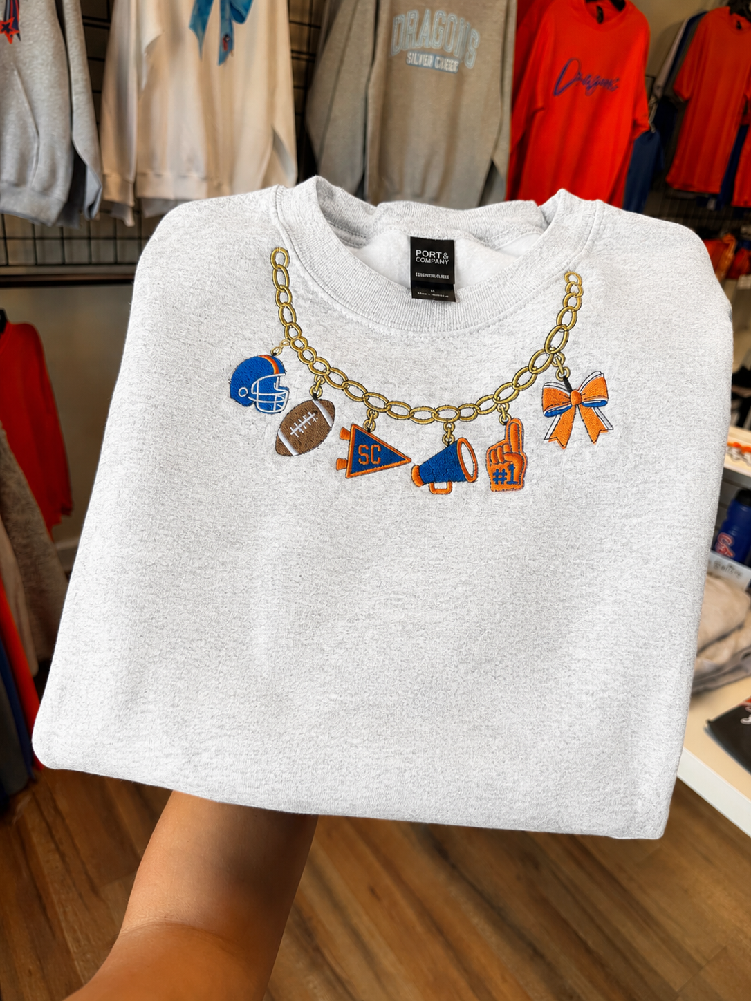 Embroidered Charm Necklace Crewneck