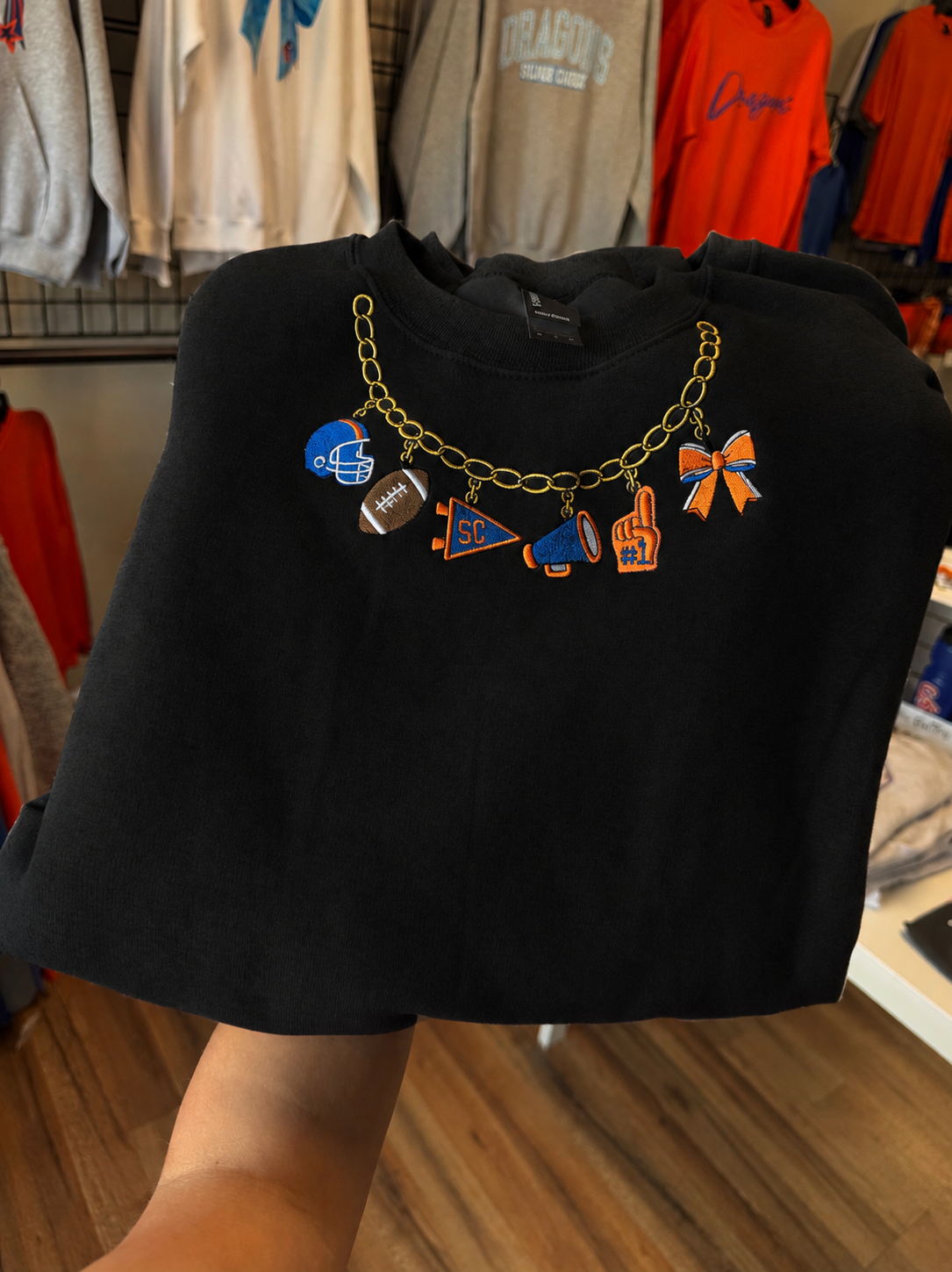 Embroidered Charm Necklace Crewneck